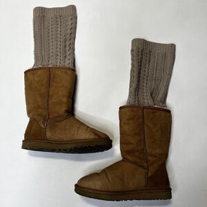 UGG Women's Tularosa Knit Detachable Knit Collar Boots Chestnut Brown Sz 7 3178